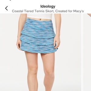 Ideology Tiered Coastal Tennis Skort Women's L Blue Pink Wicking Zip Back Pocket
